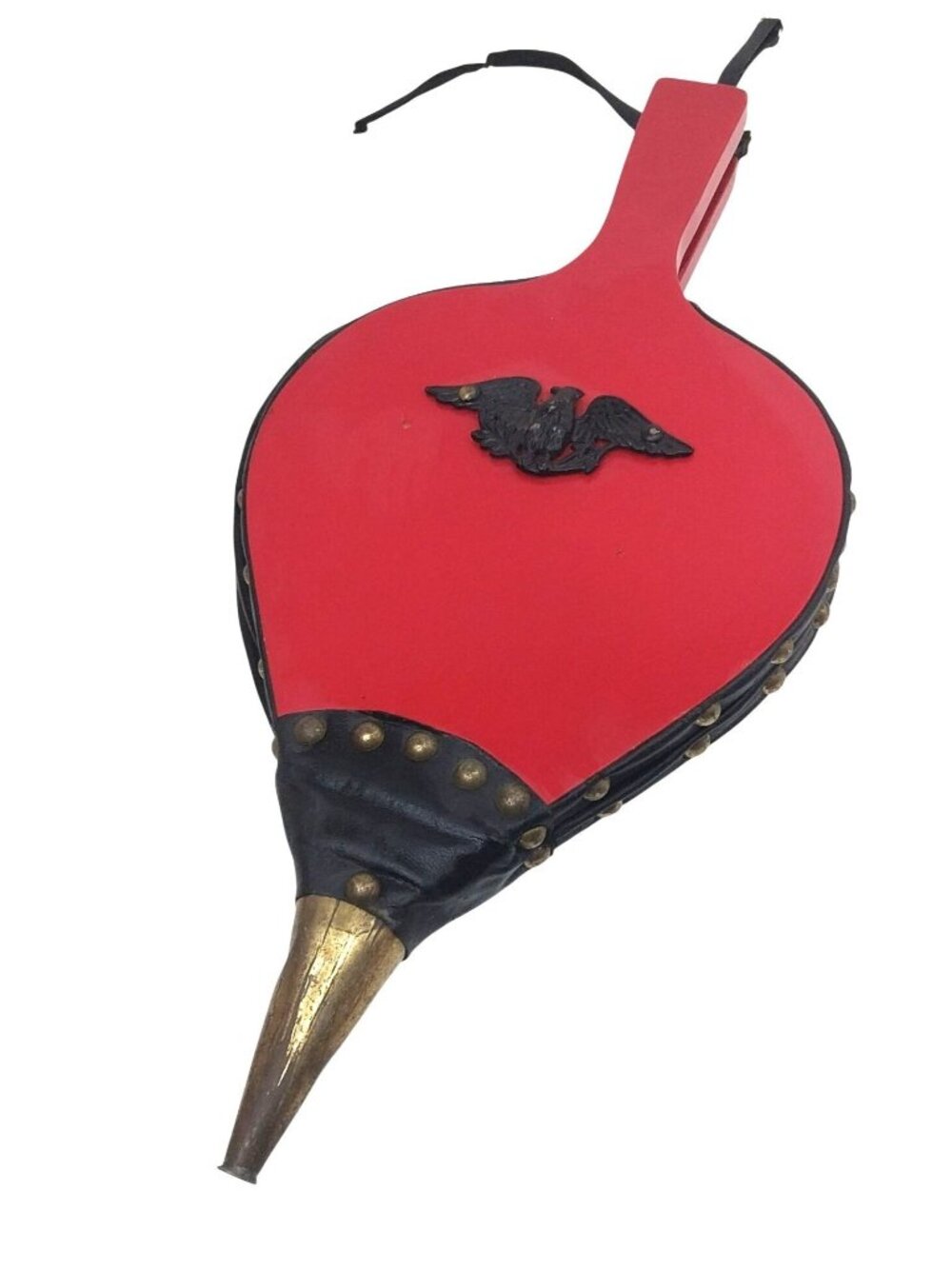Vintage Red Black Fireplace Bellows Brass Nozzle Eagle